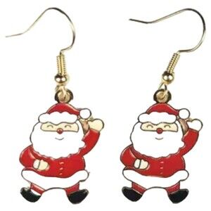 Gold tone Red Santa Claus Christmas Dangle Drop Pierced Earrings Jewelry 1.5"